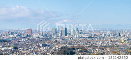 Aerial view of Saitama New Urban Center and Mt. Fuji, Saitama City Aerial view of Saitama New Urban Center and Mt. Fuji, Saitama City 126142860