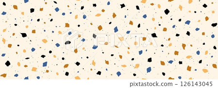 Light beige Terrazzo seamless pattern. Repeating granite stone texture. Color Italian mosaic surface design for paving, floor tile swatch, decoration. Venetian marble background concept. Vector 126143045