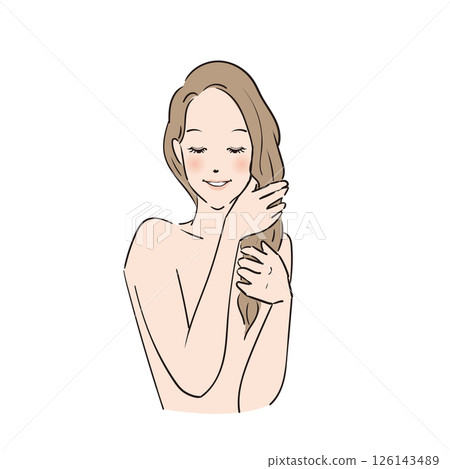 一位長髮女子精心打理頭髮 一位長髮女子精心打理頭髮 126143489