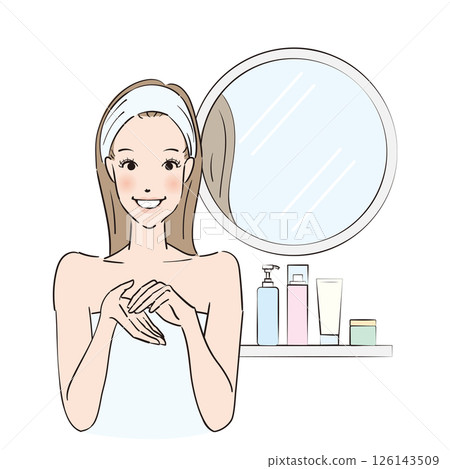 Women doing skin care and hair care Women doing skin care and hair care 126143509