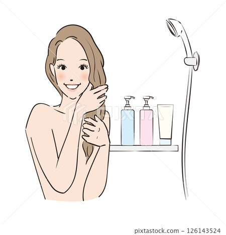 A woman with long hair carefully taking care of her hair A woman with long hair carefully taking care of her hair 126143524