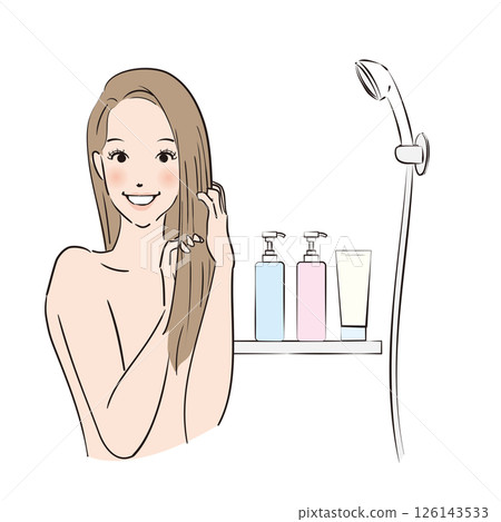 一位長髮女子精心打理頭髮 一位長髮女子精心打理頭髮 126143533