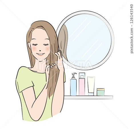 一位長髮女子精心打理頭髮 一位長髮女子精心打理頭髮 126143540