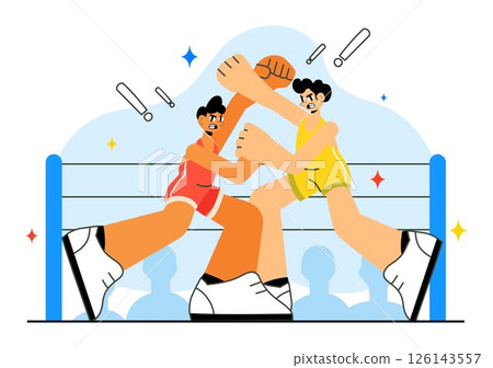 Wrestling Vector Illustration Featuring Two Fighters in a Championship Match or Boxing Competition Inside an Arena with Flat Style Cartoon Background 126143557