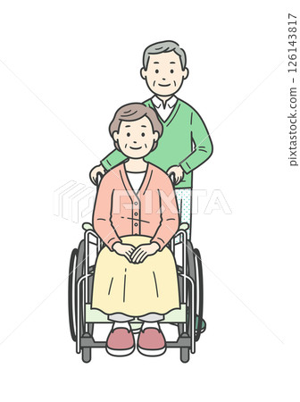 Illustration set of an elderly man assisting an elderly woman in a wheelchair 126143817