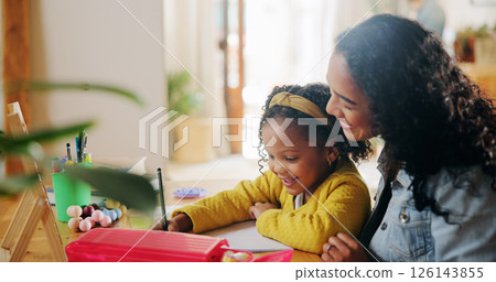 Home, writing and child with mom, education and helping with homework in apartment, bonding or smile. House, woman and daughter with notebook for assignment, maths and happy for growth or development Home, writing and child with mom, education and helping with homework in apartment, bonding or smile. House, woman and daughter with notebook for assignment, maths and happy for growth or development 126143855