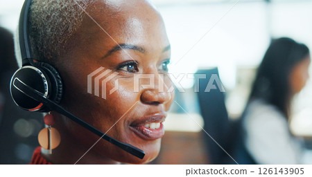 Call center, consultant and woman with headset, talking and lead generation, conversation and communication. Telemarketing, agent and person with tech for sales, consultation and friendly for service Call center, consultant and woman with headset, talking and lead generation, conversation and communication. Telemarketing, agent and person with tech for sales, consultation and friendly for service 126143905