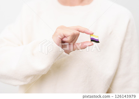 International Non Binary People July Day and Happy Pride June month and LGBTQIA with flag Brooch pin for LGBTQ, Marriage Equality Law, Pansexual, Demisexual and transgender 126143979
