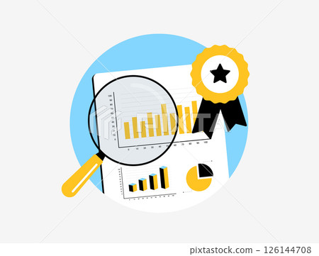 Expert reports document with verified badge, quote, business performance chart, industry thought leadership, professional research reports and authoritative publications vector illustration Expert reports document with verified badge, quote, business performance chart, industry thought leadership, professional research reports and authoritative publications vector illustration 126144708