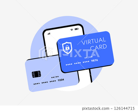 Virtual debit card for digital payments, online debit and virtual payment methods in modern style vector illustration. Anonymous credit card number for safe internet payments 126144715