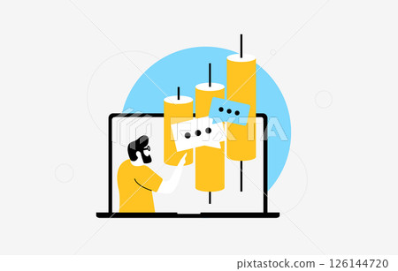 FOMO trading concept with trader psychology elements, depicting FUD in trading, investment decision-making, market herd behavior and profit trader reviews vector illustration 126144720