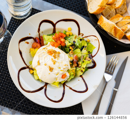 Burrata cheese with fresh vegetable salad Burrata cheese with fresh vegetable salad 126144856