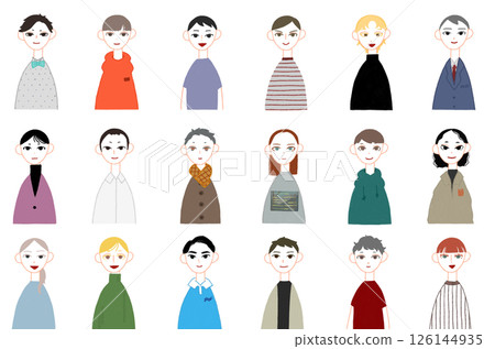 人物插圖：18幅微笑的男性人物插圖 126144935