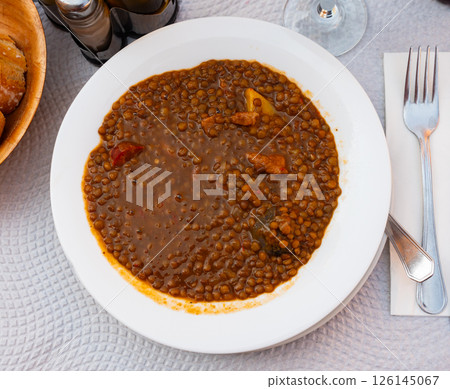 Lentil soup with meat and vegetables Lentil soup with meat and vegetables 126145067