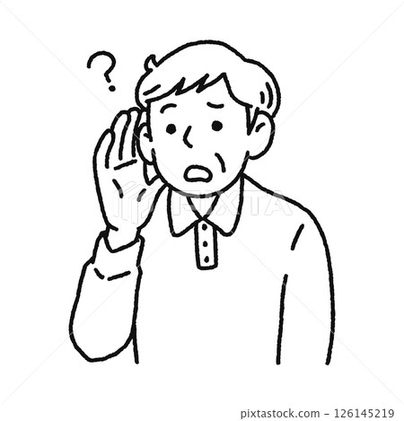 Line drawing of an elderly man with hearing loss 126145219