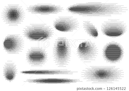 Circle drop shadows set with bitmap effect isolated on white background. Soft gradient shapes with pixel noise. Vector dither gradation Y2K retro elements. 126145522