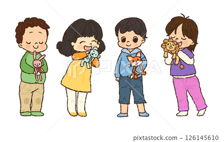 Children with their favorite stuffed animals 1 Hand-drawn 126145610