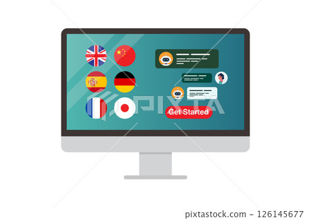 Learning of different foreign languages online on computer screen. 126145677