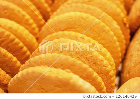 A delightful assortment of cookies is beautifully lined up in a row A delightful assortment of cookies is beautifully lined up in a row 126146429