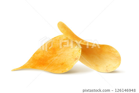 Crispy potato chips stack, pile and heap, realistic 3D vector . Isolated chips for advertising, package or promo ads, delicious food, ripple meal Crispy potato chips stack, pile and heap, realistic 3D vector . Isolated chips for advertising, package or promo ads, delicious food, ripple meal 126146948