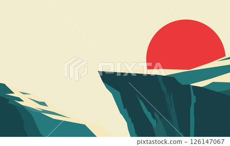 Rocky Cliff Top Nature Landscape Adventure with Sun at Sunset Sunrise Sky 126147067