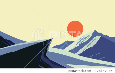 Rocky Cliff Mountain Top Nature Landscape Adventure with Sun at Sunset Sunrise Sky 126147076