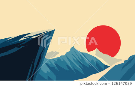 Rocky Cliff Mountain Top Nature Landscape Adventure with Sun at Sunset Sunrise Sky 126147089