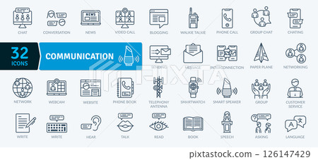 Communication Icons: Network, Media, and Connection Symbols 126147429
