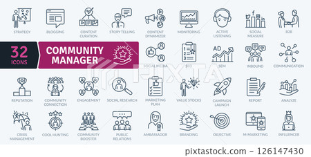 Community Manager Icons: Social Media and Engagement 126147430