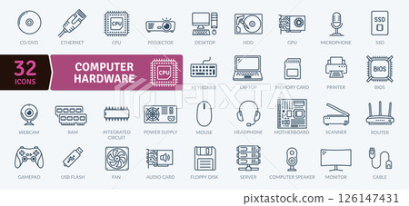 Computer Hardware Icons: PC Components and Peripherals Computer Hardware Icons: PC Components and Peripherals 126147431