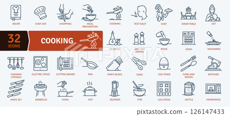 Cooking Icons: Kitchen Utensils and Culinary Elements 126147433