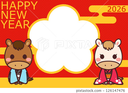2026 New Year's card material: Horse character photo frame 2026 New Year's card material: Horse character photo frame 126147476
