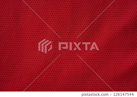 Close up of red football jersey sports clothing fabric texture. 126147544