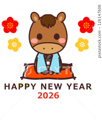 2026年令和8年新年賀卡材料可愛的馬角色 126147606