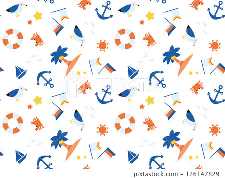 海洋主題插畫圖案,深色 海洋主題插畫圖案,深色 126147829