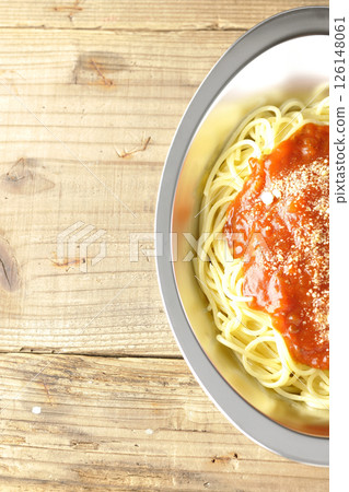 Meat sauce pasta topped with grated cheese Meat sauce pasta topped with grated cheese 126148061