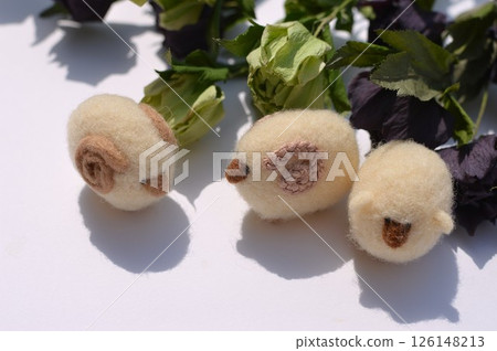 Dried Christmas rose flowers and felt sheep Dried Christmas rose flowers and felt sheep 126148213