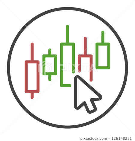 Candlestick Chart with Mouse Cursor vector Stock Market Trading round icon or symbol in outline style Candlestick Chart with Mouse Cursor vector Stock Market Trading round icon or symbol in outline style 126148231
