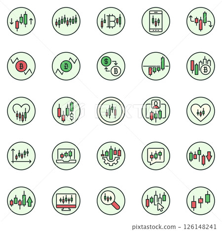 Crypto Trading colored round icons set - Stock Market Trading and Cryptocurrency Investment concept signs 126148241