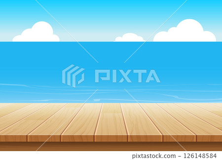 summer background blue sky with sea and wooden for product display montages. 126148584