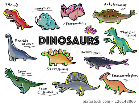 可愛的手繪恐龍插圖集 126148860