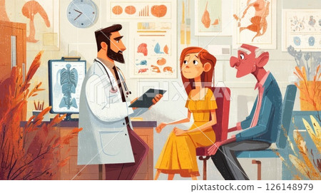 Doctor explaining diagnosis to patient and relative in medical office Doctor explaining diagnosis to patient and relative in medical office 126148979