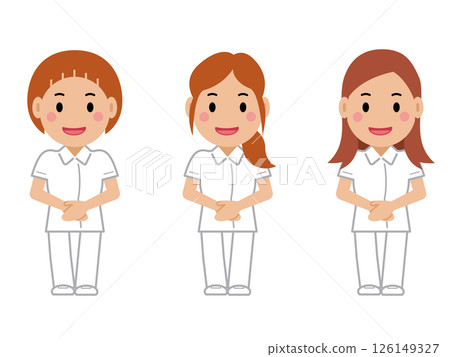 一位身穿白色制服的女護士雙手交叉放在身前,微笑著。第 2 部分 一位身穿白色制服的女護士雙手交叉放在身前,微笑著。第 2 部分 126149327