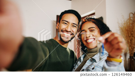 Couple, selfie and keys with new home, property and finance investment together. Man, woman and social media with moving in, real estate or house for online post, mortgage loan and relocation success Couple, selfie and keys with new home, property and finance investment together. Man, woman and social media with moving in, real estate or house for online post, mortgage loan and relocation success 126149460