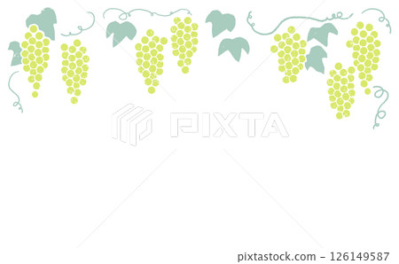 Frame of only the top of grapes | Muscat, green grapes on the vine, woodblock style, hand-drawn Frame of only the top of grapes | Muscat, green grapes on the vine, woodblock style, hand-drawn 126149587