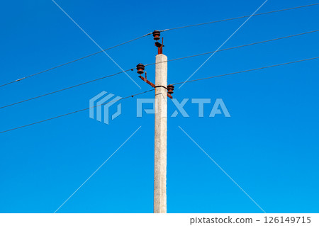power electric pole with stretched wires power electric pole with stretched wires 126149715
