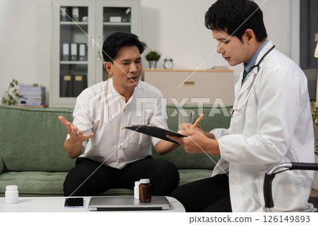 Stressed patient are treated by a psychologist or psychiatrist in a psychiatric clinic or hospital. Patients reported symptoms of depression, stress, irritability, and life problems. 126149893