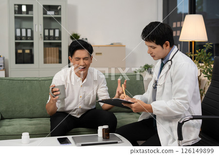 Stressed patient are treated by a psychologist or psychiatrist in a psychiatric clinic or hospital. Patients reported symptoms of depression, stress, irritability, and life problems. 126149899
