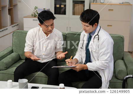 Stressed patient are treated by a psychologist or psychiatrist in a psychiatric clinic or hospital. Patients reported symptoms of depression, stress, irritability, and life problems. 126149905