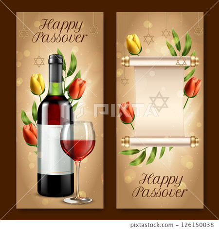 Happy Passover Vertical banners Set with flowers 126150038
